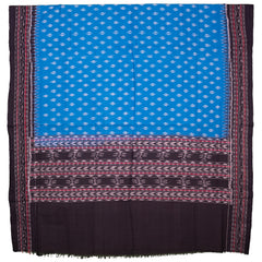 Cerulean Blue & Jet Black Geometric Sambalpuri Single Ikat Cotton Dupatta