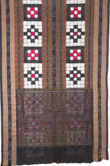 Jet Black & Crimson Red Geometric Checkerboard Bichitrapuri Double Ikat Cotton Saree