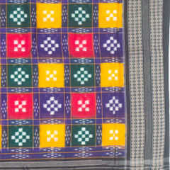 Vibrant Handloom Ikat Saree with Checkered Body & Traditional Pallu