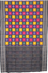 Vibrant Handloom Ikat Saree with Checkered Body & Traditional Pallu