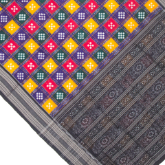 Vibrant Handloom Ikat Saree with Checkered Body & Traditional Pallu