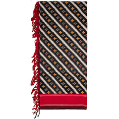 Jet Black & Crimson Red Diagonal Striped Sambalpuri Single Ikat Cotton Dupatta