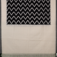 Off-White & Coal Black Zigzag Chevron Pochampally Single Ikat Cotton Dupatta