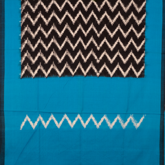 Cyan Blue & Coal Black Zigzag Pochampally Single Ikat Cotton Dupatta