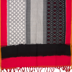 Crimson Red & Jet Black Geometric Sambalpuri Double Ikat Cotton Dupatta