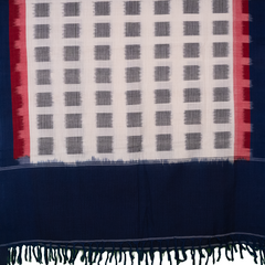 Indigo Blue & Pristine White Grid Sambalpuri Single Ikat Cotton Dupatta