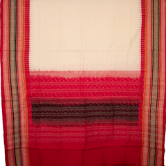 Ivory & Crimson Red Geometric Sambalpuri Single Ikat Cotton Dupatta