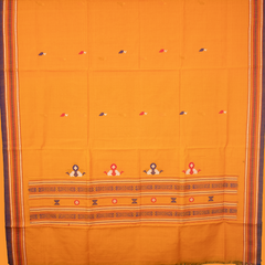 Mustard Yellow & Purple Fish Motif Sambalpuri Single Ikat Cotton Dupatta