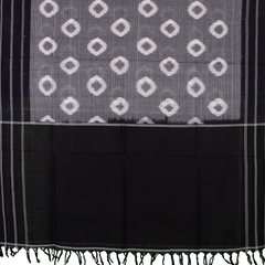 Jet Black & Pristine White Geometric Sambalpuri Single Ikat Cotton Dupatta