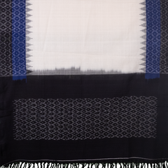 Off-White & Midnight Black Geometric Sambalpuri Single Ikat Cotton Dupatta