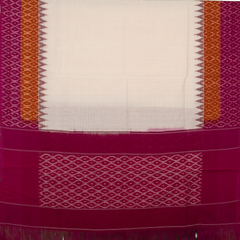 Ivory & Wine Red Temple Border Geometric Pochampally Single Ikat Cotton Dupatta