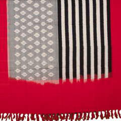 Crimson Red & Steel Grey Geometric Pochampally Single Ikat Cotton Dupatta