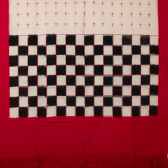 Crimson Red & Jet Black Checkerboard Bichitrapuri Double Ikat Cotton Dupatta