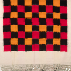 Jet Black & Madder Red Geometric Telia Rumal Double Ikat Cotton Dupatta