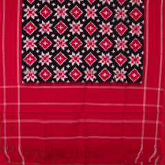 Crimson Red & Raven Black Geometric Telia Rumal Double Ikat Cotton Dupatta