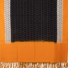 Jet Black & Turmeric Yellow Geometric Sambalpuri Single Ikat Cotton Dupatta