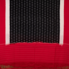 Jet Black & Cherry Red Star Geometric Sambalpuri Single Ikat Cotton Dupatta
