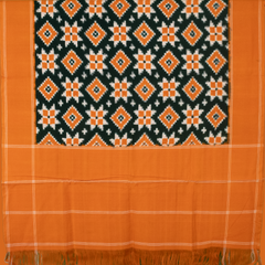 Mustard Yellow & Forest Green Geometric Sambalpuri Single Ikat Cotton Dupatta
