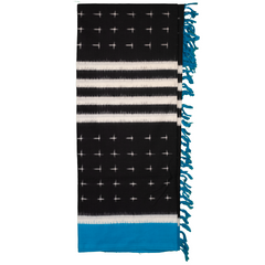 Jet Black & Peacock Blue Geometric Sambalpuri Single Ikat Cotton Dupatta