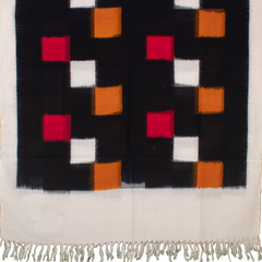 Jet Black & Madder Red Geometric Telia Rumal Double Ikat Cotton Dupatta