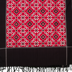 Crimson Red & Charcoal Black Geometric Telia Rumal Double Ikat Cotton Dupatta