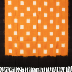 Saffron Orange & Jet Black Grid Geometric Pochampally Single Ikat Cotton Dupatta