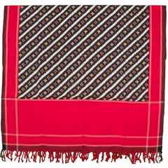 Jet Black & Crimson Red Diagonal Striped Sambalpuri Single Ikat Cotton Dupatta