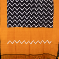Ochre Yellow & Jet Black Chevron Pochampally Single Ikat Cotton Dupatta