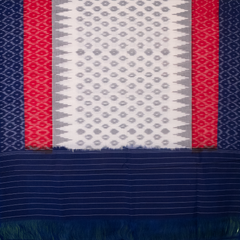 Navy Blue & Crimson Red Geometric Diamond Pochampally Single Ikat Cotton Dupatta