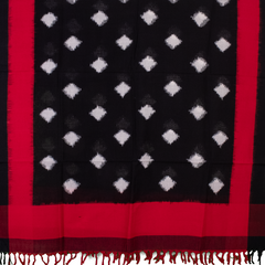 Jet Black & Crimson Red Geometric Diamond Sambalpuri Single Ikat Cotton Dupatta