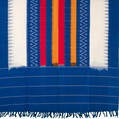 Cobalt Blue & Off-White Geometric Sambalpuri Single Ikat Cotton Dupatta