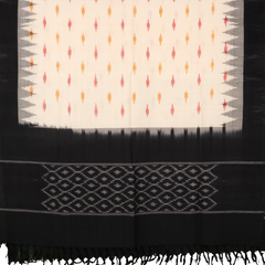 Black & Off White Geometric Sambalpuri Single Ikat Cotton Dupatta