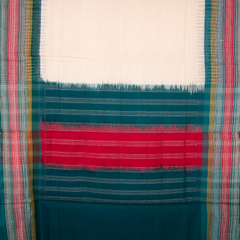 Off White & Teal Blue Geometric Sambalpuri Single Ikat Cotton Dupatta