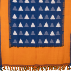 Ethnica Handloom Blue Ikat Triangle Cotton Shawl with Orange Border