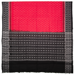 Ruby Red & Charcoal Black Traditional Pochampally Single Ikat Cotton Dupatta
