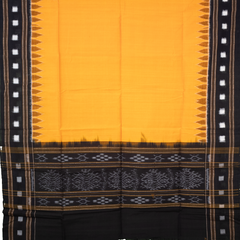 Mango Yellow & Jet Black Temple Border Sambalpuri Single Ikat Cotton Dupatta