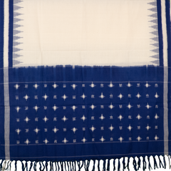 Ivory White & Indigo Blue Geometric Sambalpuri Single Ikat Cotton Dupatta
