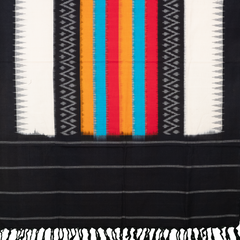 Jet Black & Pearl White Geometric Sambalpuri Single Ikat Cotton Dupatta