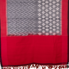Ethnica Handloom Red & Grey Ikat Cotton Dupatta with Tassels