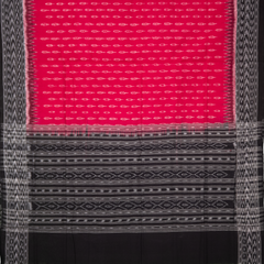 Magenta Pink & Raven Black Traditional Geometric Sambalpuri Double Ikat Cotton Dupatta