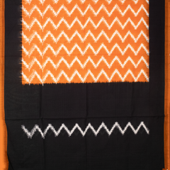Pumpkin Orange & Coal Black Zigzag Pochampally Single Ikat Cotton Dupatta