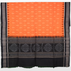 Saffron Orange & Jet Black Traditional Sambalpuri Single Ikat Cotton Dupatta