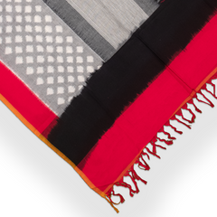 Crimson Red & Jet Black Geometric Sambalpuri Double Ikat Cotton Dupatta