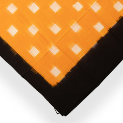 Marigold Orange & Jet Black Geometric Square Pochampally Single Ikat Cotton Dupatta