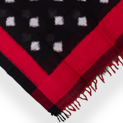 Jet Black & Crimson Red Geometric Diamond Sambalpuri Single Ikat Cotton Dupatta