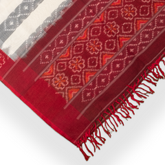 Off White & Maroon Red Geometric Floral Sambalpuri Single Ikat Cotton Dupatta