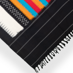 Jet Black & Pearl White Geometric Sambalpuri Single Ikat Cotton Dupatta