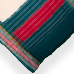 Off White & Teal Blue Geometric Sambalpuri Single Ikat Cotton Dupatta