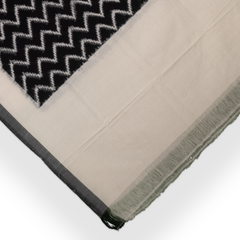 Off-White & Coal Black Zigzag Chevron Pochampally Single Ikat Cotton Dupatta