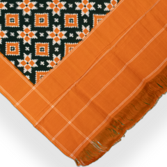 Mustard Yellow & Forest Green Geometric Sambalpuri Single Ikat Cotton Dupatta
